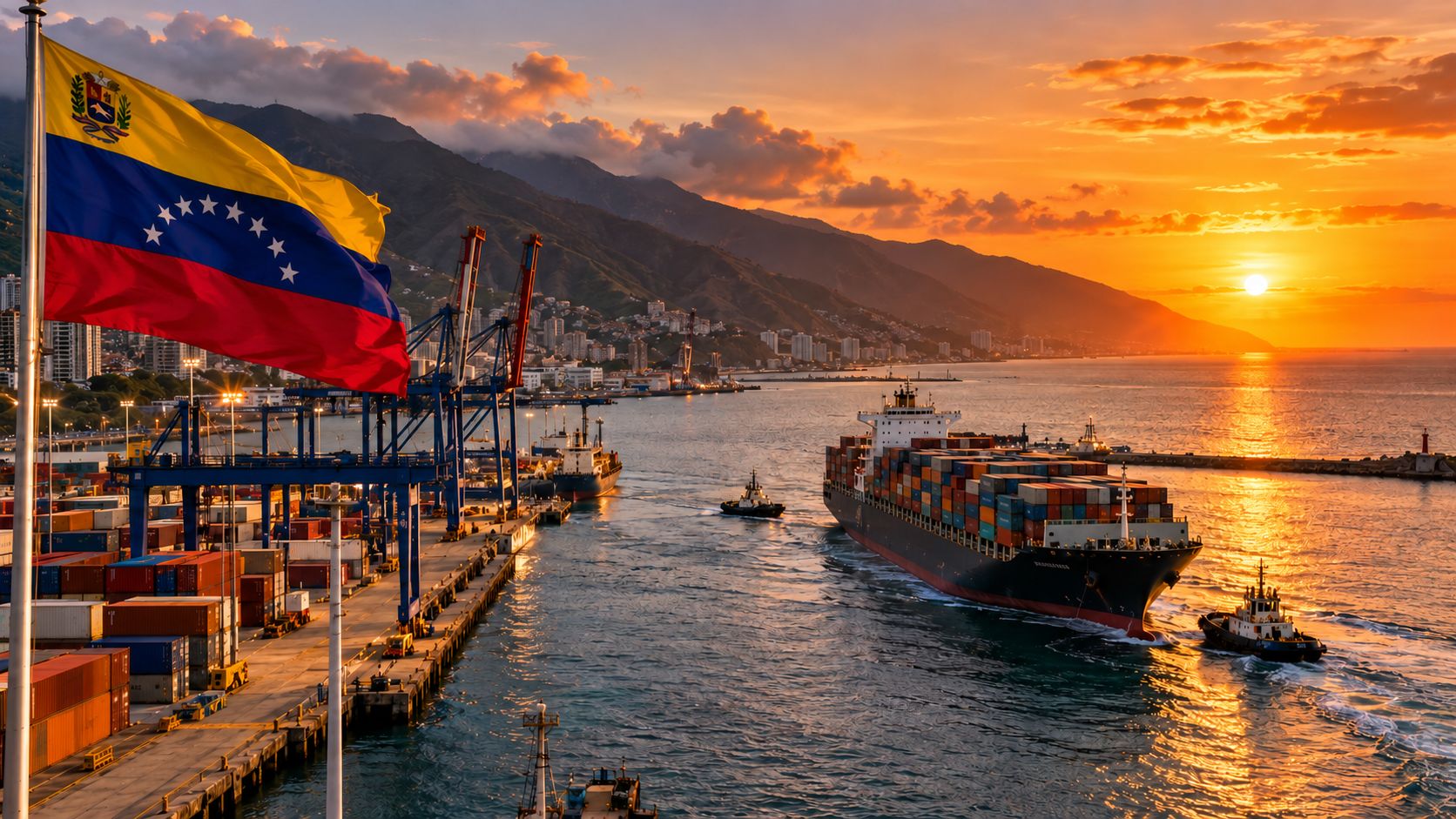 Buque portacontenedores zarpando: exportaciones desde Venezuela por el Puerto de La Guaira